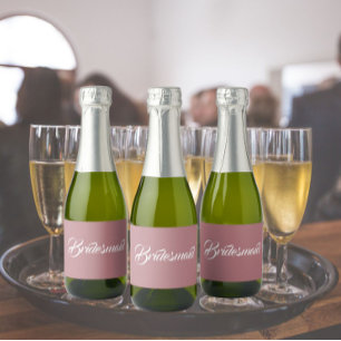 Dusty Rose Stylized Script Wedding Bridesmaid Sparkling Wine Label