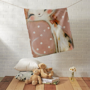 Dusty Rose Terracotta Custom Name Whimsical Cat Baby Blanket