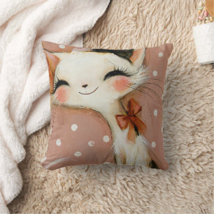 Dusty Rose Terracotta Custom Name Whimsical Cat  Throw Pillow