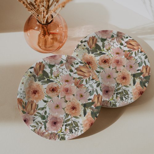 Dusty Rose Terracotta Floral Paper Plates