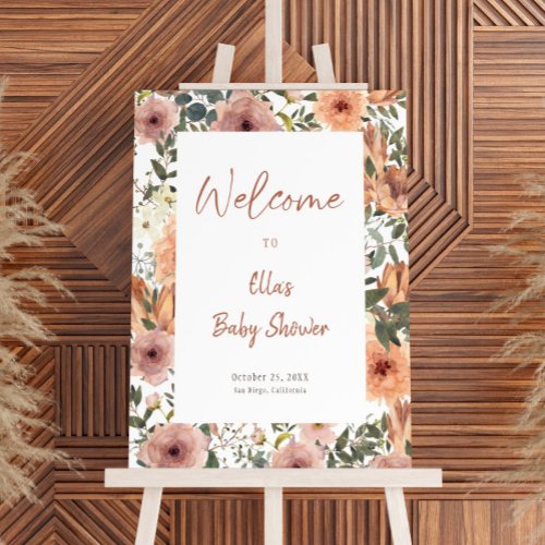Dusty Rose Terracotta Floral Pattern Welcome Sign