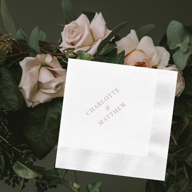 Dusty Rose Text Custom Names Wedding Napkins (Creator Uploaded)