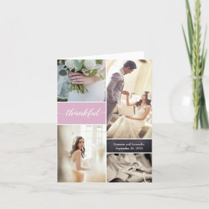 Dusty Rose Thankful Script Custom Photo Wedding Thank You Card