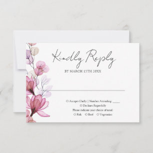 Dusty Rose Transparent Floral Monogram Wedding RSVP Card