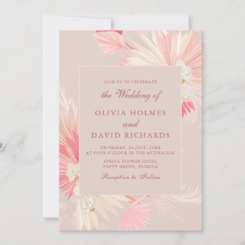 Dusty Rose Tropical Orchid Wedding Invitation