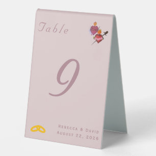 Dusty-Rose Two Hearts Catholic Wedding Table# Tent Table Tent