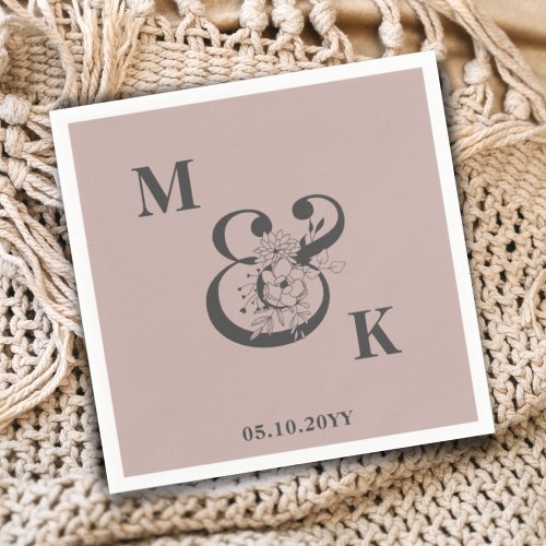 Dusty Rose Typography Couple Monogram Wedding  Napkins