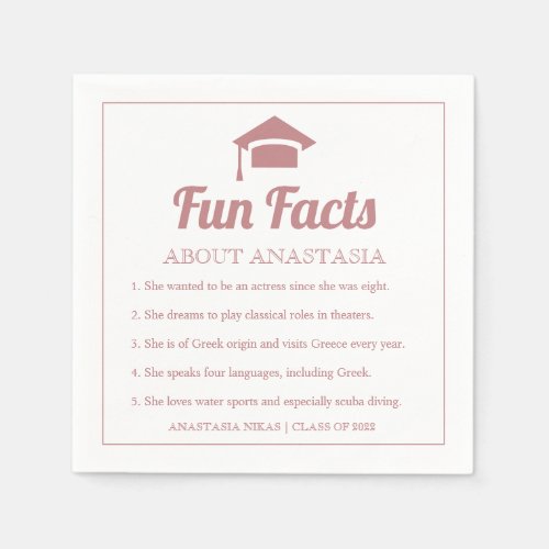 Dusty rose typography Fun Facts graduation cap  Napkins