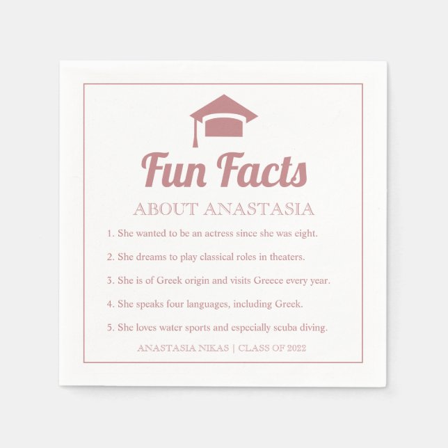 Dusty rose typography Fun Facts graduation cap  Napkins (Front)