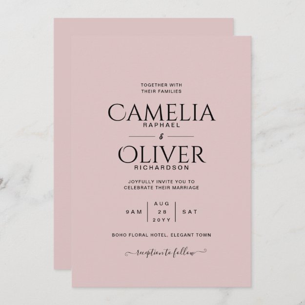 Dusty Rose Typography Only Wedding Invitation