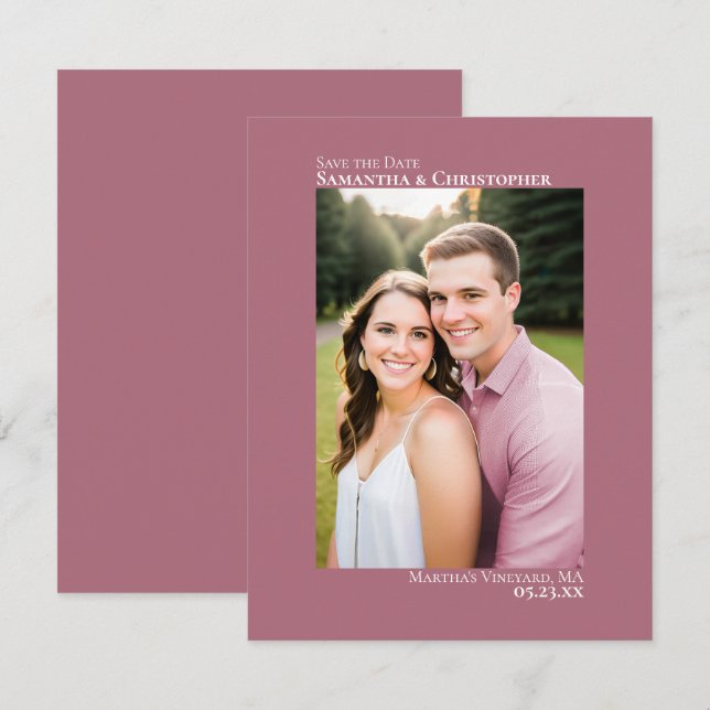 Dusty Rose Vertical Photo Minimalist Wedding Save The Date (Front/Back)