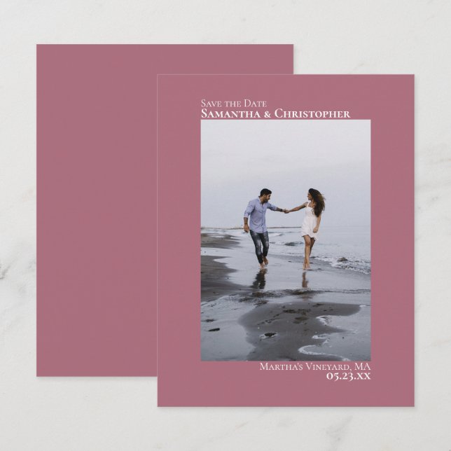 Dusty Rose Vertical Photo Minimalist Wedding Save The Date (Front/Back)