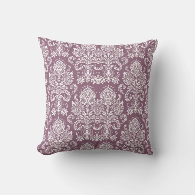 Dusty Rose Victorian Damask Throw Pillow (Front)