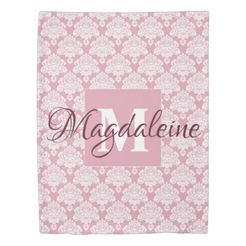 Dusty Rose Vintage Damask Elegant Monogram  Name Duvet Cover