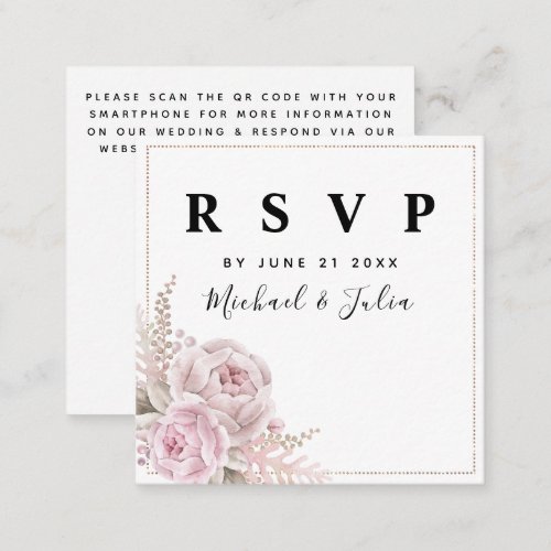 Dusty Rose Vintage Floral QR Code Wedding RSVP Enclosure Card