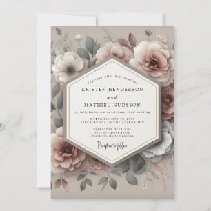 Dusty Rose Vintage Floral Wedding Invitation