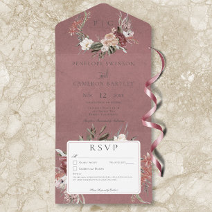 Dusty Rose Vintage Floral Wreath No Dinner All In One Invitation