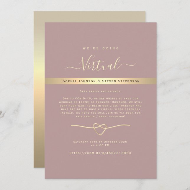 Dusty Rose Virtual Wedding Invitation (Front/Back)