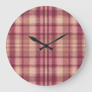Dusty Rose Warm Muted Pinks Plaid Large Clock