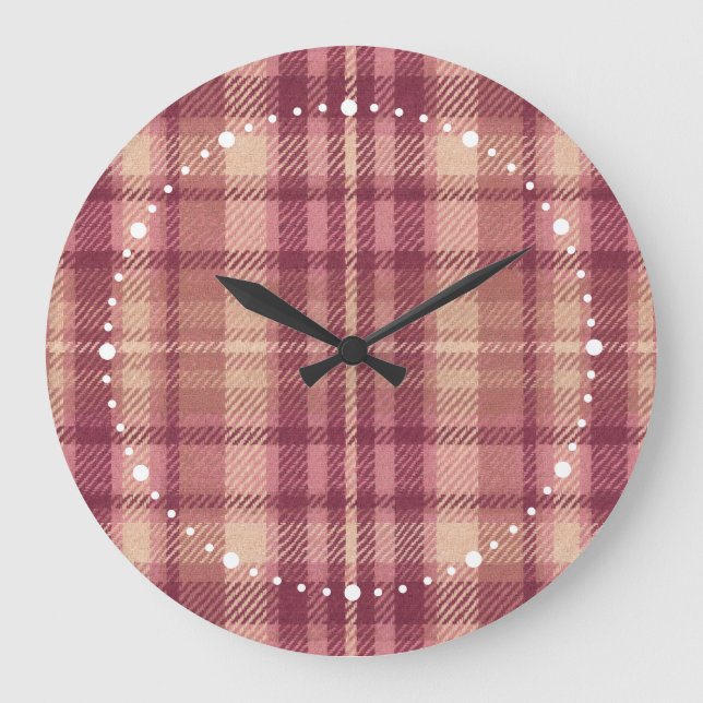 Dusty Rose Warm Muted Pinks Plaid Large Clock (Front)