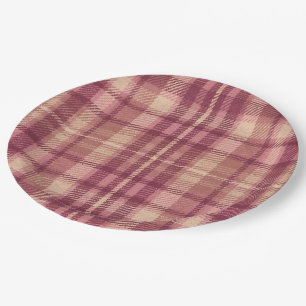 Dusty Rose Warm Muted Pinks Plaid Paper Plates