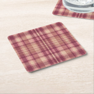 Dusty Rose Warm Muted Pinks Plaid Square Paper Coaster
