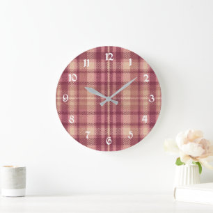 Dusty Rose Warm Muted Pinks Rosy Hues Plaid Large Clock