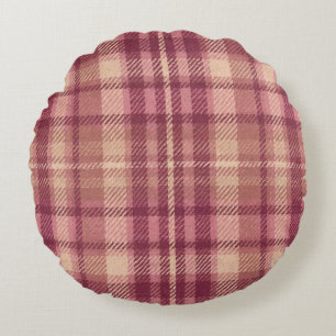 Dusty Rose Warm Muted Pinks Rosy Hues Plaid Round Pillow
