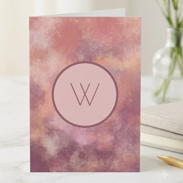 Dusty Rose Watercolor Abstract Monogram Note Card (Sophisticated dusty rose watercolor design with a modern W monogram for elegant notes.)