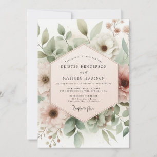 Dusty Rose Watercolor Bloom Wedding Invitation