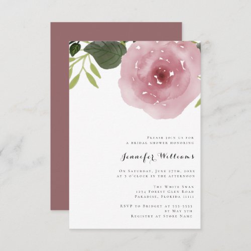 Dusty Rose Watercolor Bridal Shower Invitations
