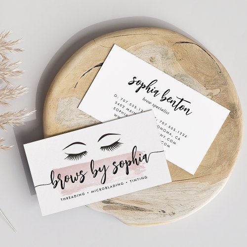 Dusty Rose Watercolor Brow Services Business Card
