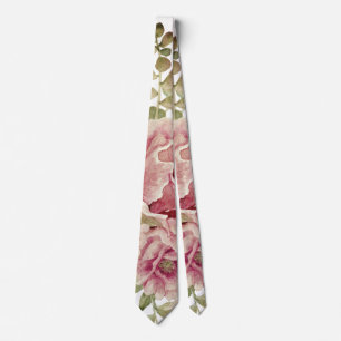 Dusty rose watercolor cactus flowers, succulent neck tie