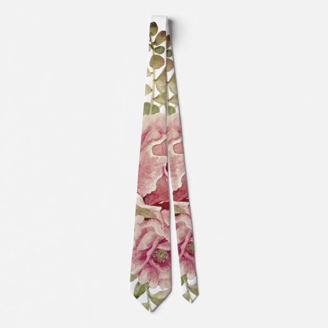 Dusty rose watercolor cactus flowers, succulent neck tie (Front)
