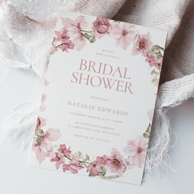 Dusty Rose Watercolor Floral Bridal Shower Invitation (Creator Uploaded)