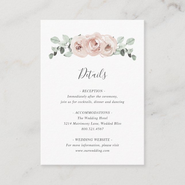 Dusty Rose Watercolor Floral Elegant Wedding Enclosure Card (Front)