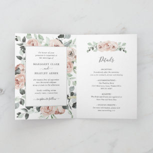 Dusty Rose Watercolor Floral Elegant Wedding Invitation