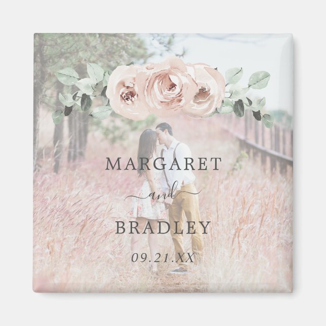 Dusty Rose Watercolor Floral Elegant Wedding Magnet (Front)