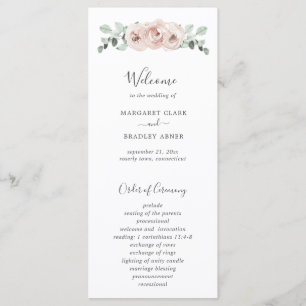 Dusty Rose Watercolor Floral Elegant Wedding Program
