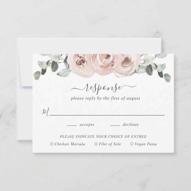 Dusty Rose Watercolor Floral Elegant Wedding RSVP Card (Front)