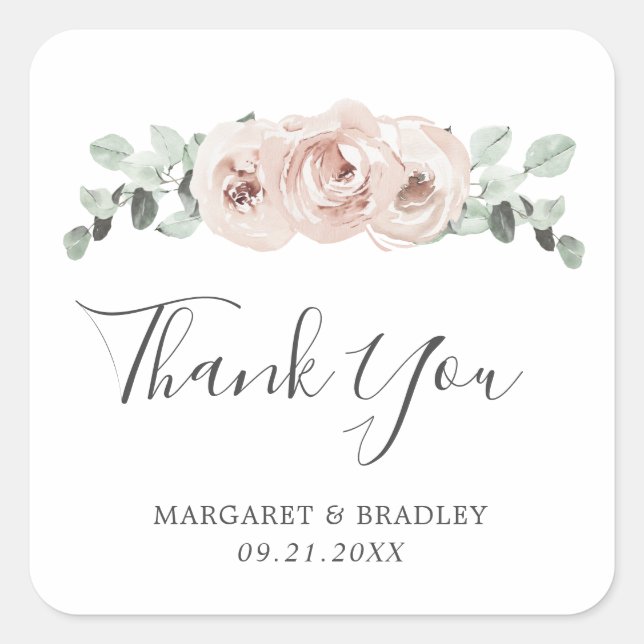 Dusty Rose Watercolor Floral Elegant Wedding Square Sticker (Front)