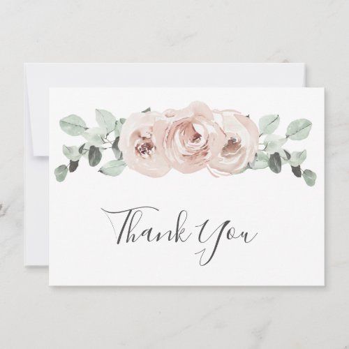Dusty Rose Watercolor Floral Elegant Wedding Thank You Card