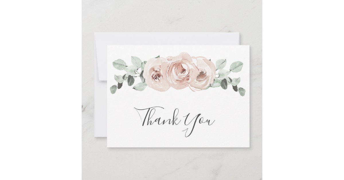 Dusty Rose Watercolor Floral Elegant Wedding Thank You Card | Zazzle