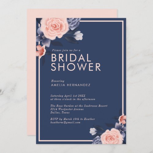 Dusty Rose Watercolor Floral Modern Bridal Shower Invitation