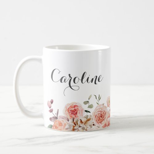 Dusty Rose Watercolor Floral Name Coffee Mug