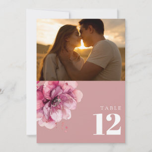 Dusty Rose Watercolor Floral Photo Table Number