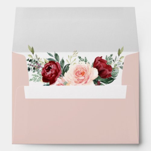 Dusty Rose Watercolor Floral w Return Address 5x7 Envelope