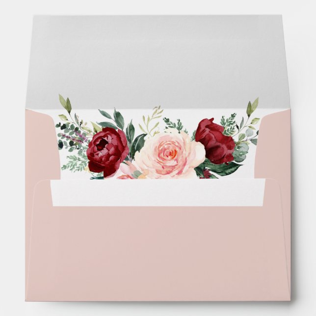 Dusty Rose Watercolor Floral w/ Return Address 5x7 Envelope (Back (Bottom))