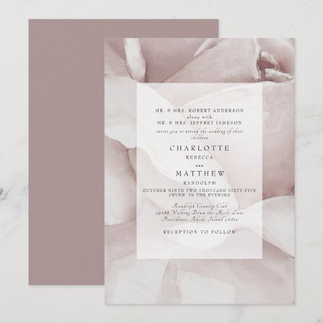 Dusty Rose Watercolor Floral Wedding Invitation (Front/Back)