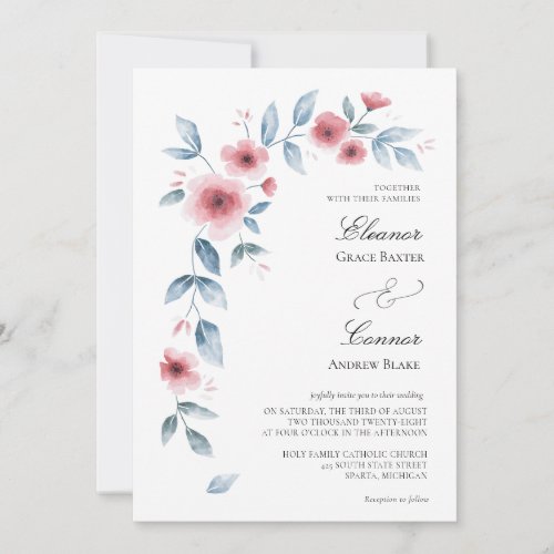 Dusty Rose Watercolor Floral Wedding Invitation